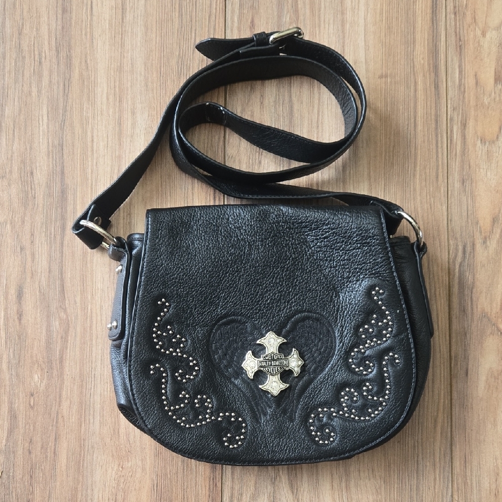 Harley-Davidson Black Crossbody Bag with Silver Detailing